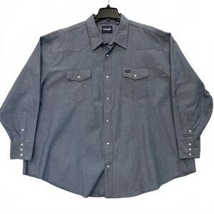 Wrangler Pearl Snap Denim Shirt Men's 4XB Blue Cowboy Cut Firm Finish Western LS